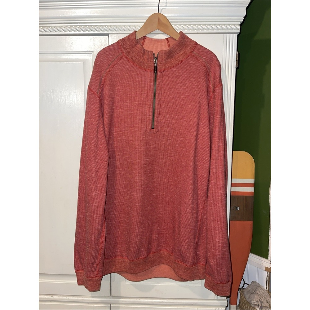 Tommy Bahama Quarter Zip Sweater Men 3XL Coral 🪸 Long Sleeve‎ Logo Preppy